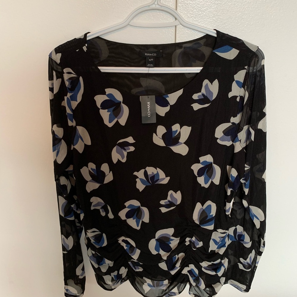 NWT sheer flower pattern blouse with black liner